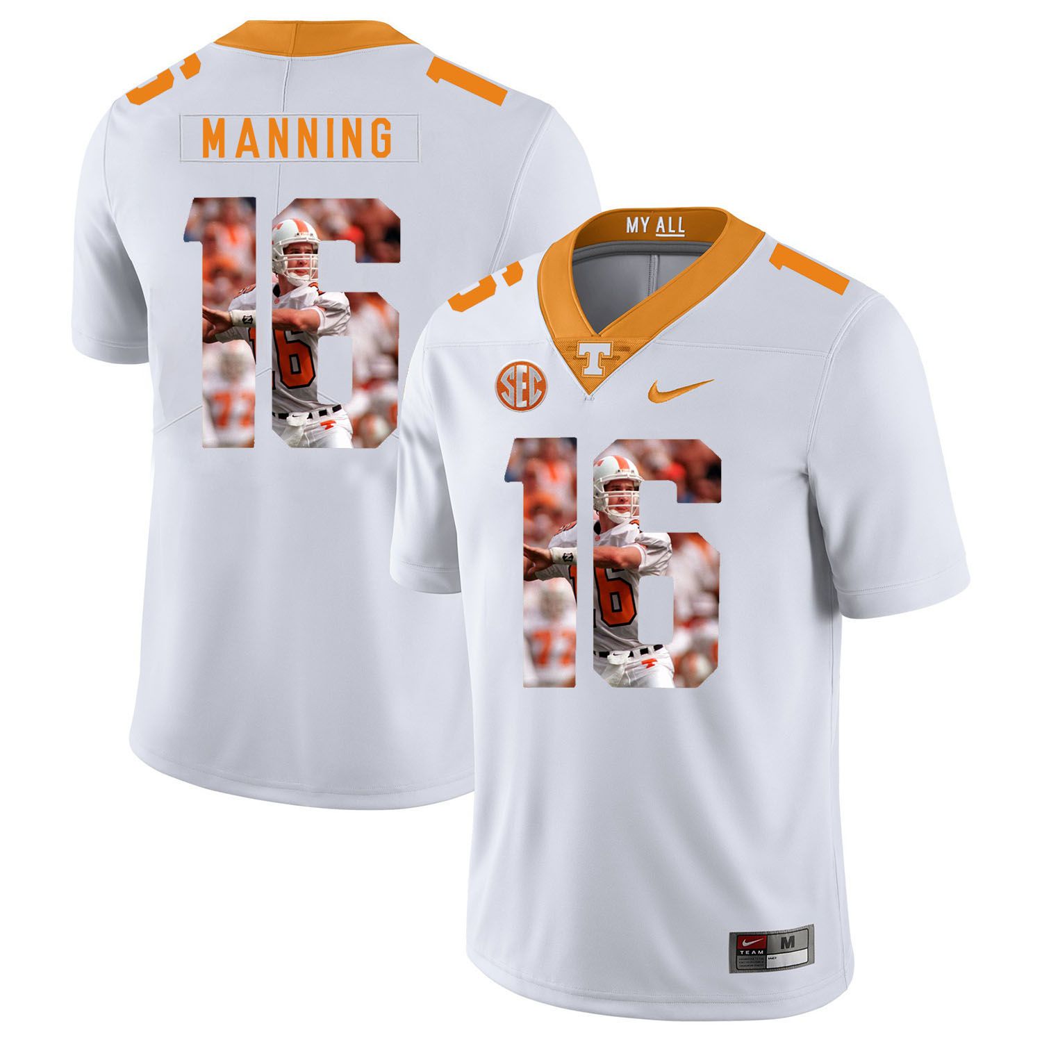 Men Tennessee Volunteers 16 Manning White Fashion Edition Customized NCAA Jerseys